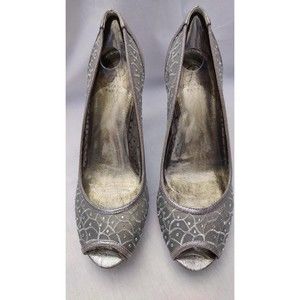 Adrianna Papell Foxy Silver/Gray Sterling Rinestone Peep-Toe-Heel.